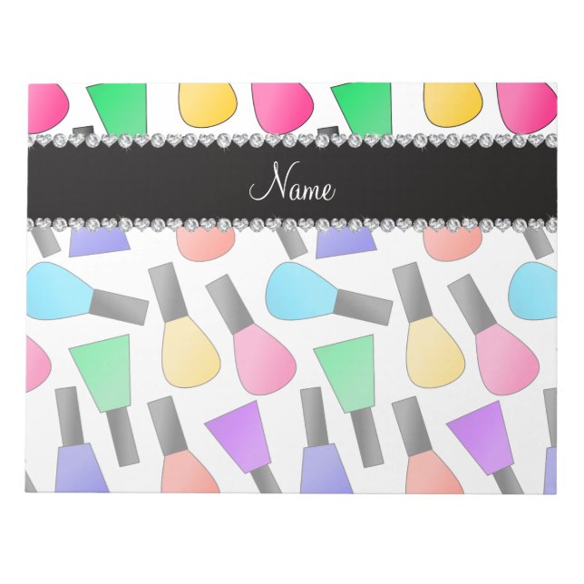 Bloco De Notas Esmalte de unha arco-íris branco personalizado com (Frente)