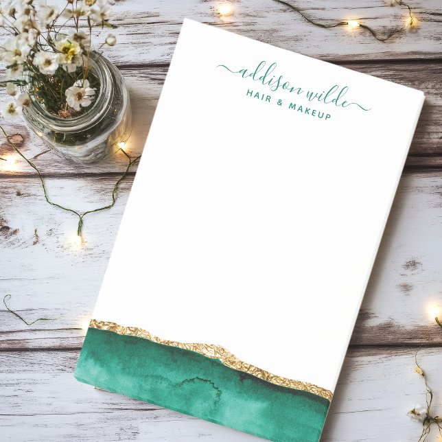 Bloco De Notas Esmeralda Verde E Dourado Aquarela Personalizada (Criador carregado)