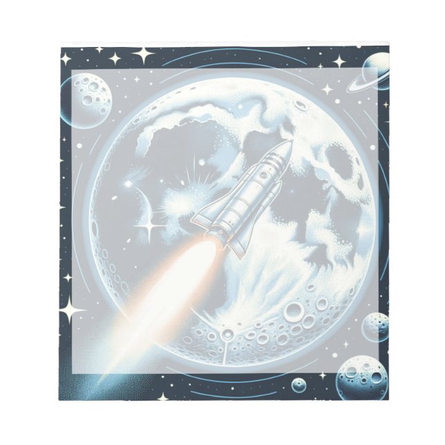 Bloco De Notas Espaço da Lua de Foguete (Frente)
