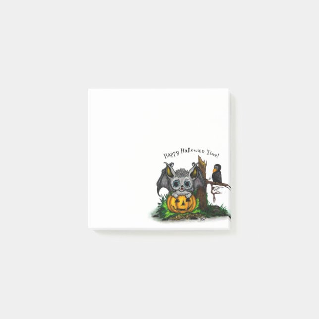 Bloco De Notas Esperando o Halloween, Cute Bat e Raven (Frente)