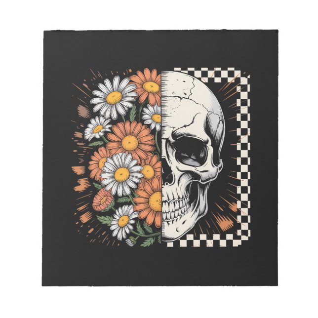 Bloco De Notas Esqueleto Boho Floral de Outono no Halloween (Frente)