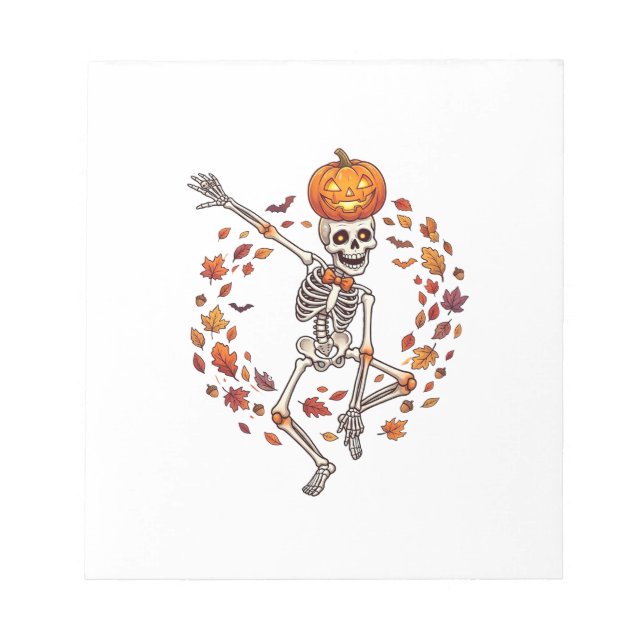 Bloco De Notas Esqueleto Dançante de Halloween Abóbora Outono Fol (Frente)