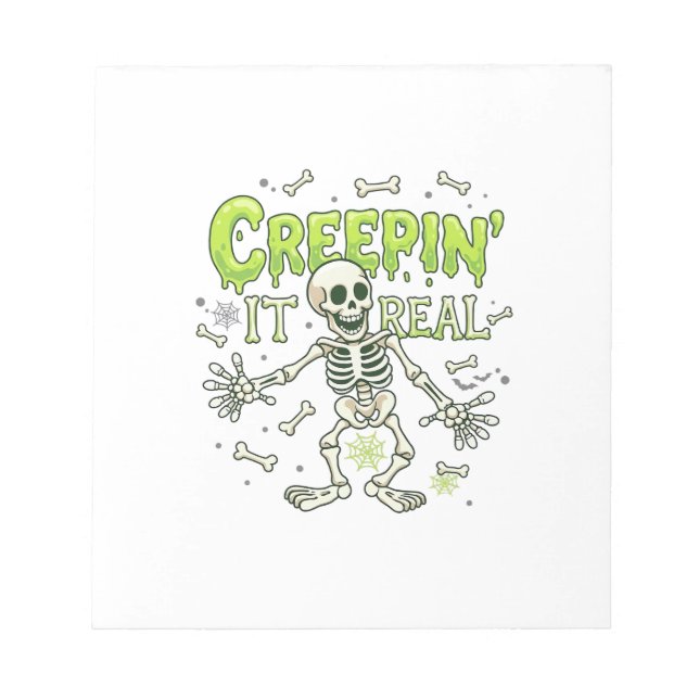 Bloco De Notas Esqueleto de Aranha de Ossos de Halloween Creepin  (Frente)