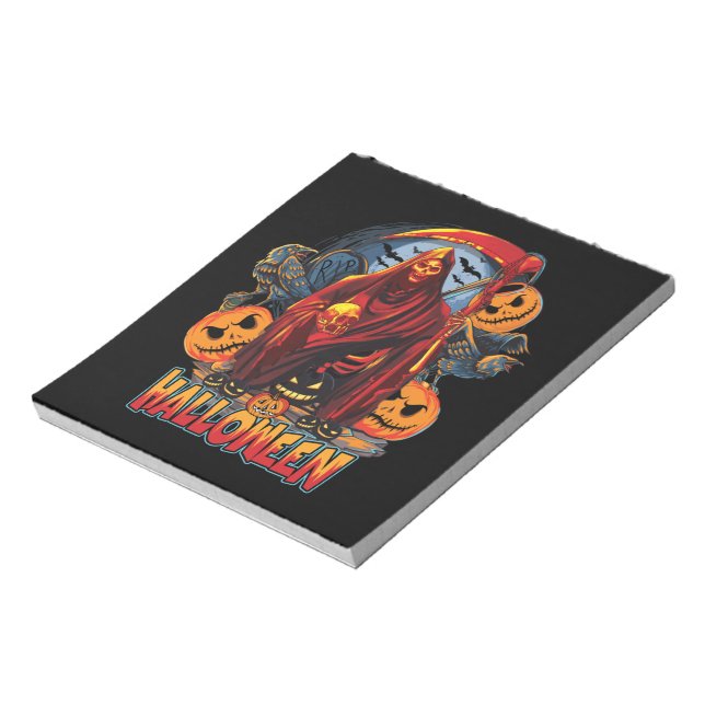 Bloco De Notas Esqueleto de Mau de Halloween, Abóbora (Invertido)