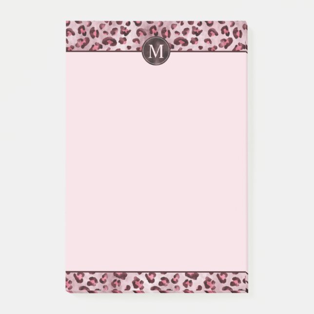 Bloco De Notas Estampa Animal de Leopardo Rosa com Monograma de F (Frente)