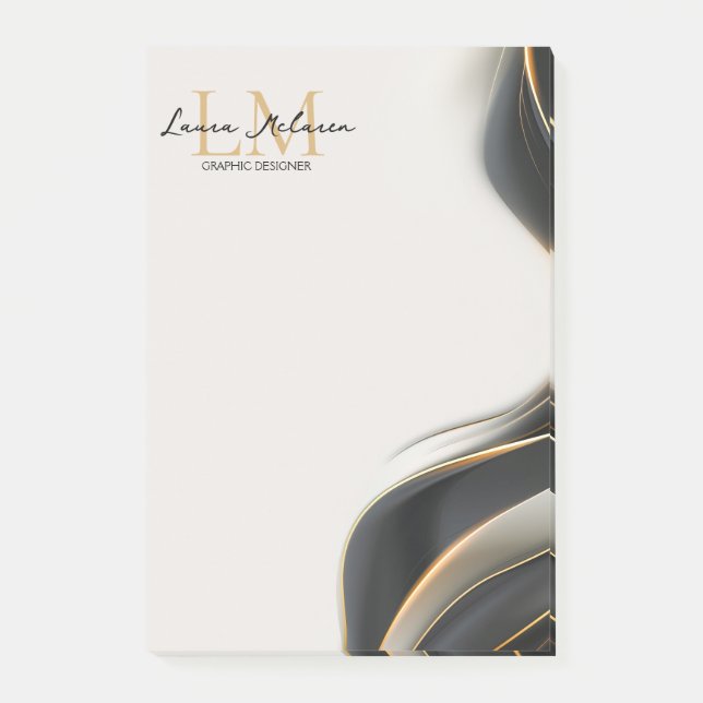 Bloco De Notas Estética Luxuosa Elegante Monograma Véu Preto (Frente)