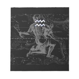 Bloco De Notas Estilo Cromo Aquário Símbolo Zodíaco em Hevélio