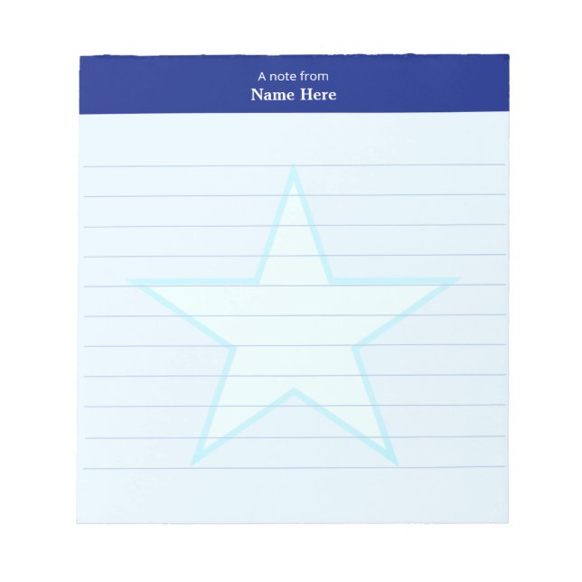 Bloco De Notas Estrela Azul Claro & Cabeçalho Azul Linha (Frente)