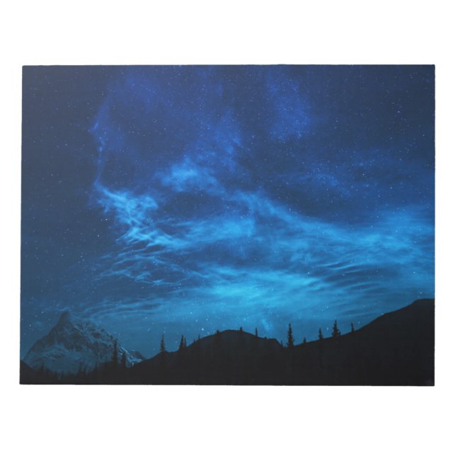 BLOCO DE NOTAS ESTRELAS BRILHANTES NUM CÉU ESCURO E AZUL (Frente)