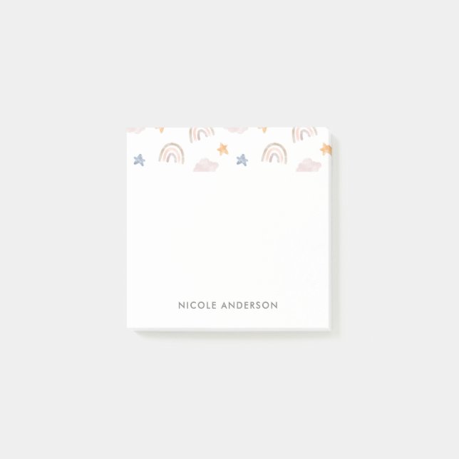 Bloco De Notas Estrelas de Nuvem do Arco-Íris de Pastel de Aquare (Frente)