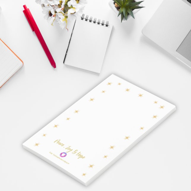 Bloco De Notas Estrelas Douradas corporativas Paz, Joy Hope Logot (Corporate Gold Stars Peace, Joy Hope Company Logo Post-it Notes)
