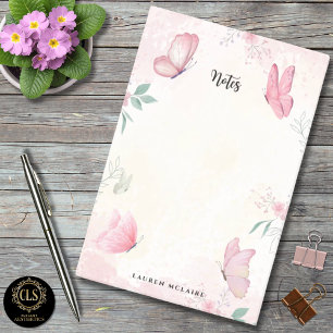 Bloco De Notas Estúdio de Unhas Borboletas Rosa Personalizadas