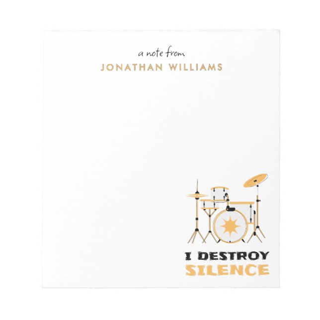 Bloco De Notas Eu Destruo Silence Funny Drummer (Frente)