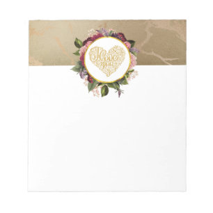 Bloco De Notas Eu te amo coração dourado extravagante com quadr