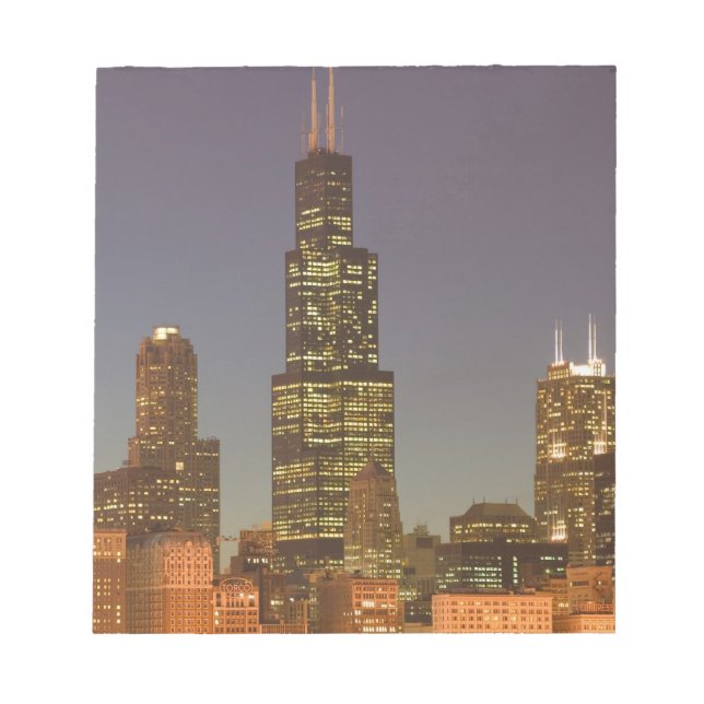 Bloco De Notas EUA, Illinois, Chicago: Skyline da Cidade / Noite (Frente)
