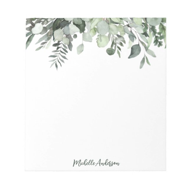 Bloco De Notas Eucalipto Verde Personalizado em Aquarela (Frente)