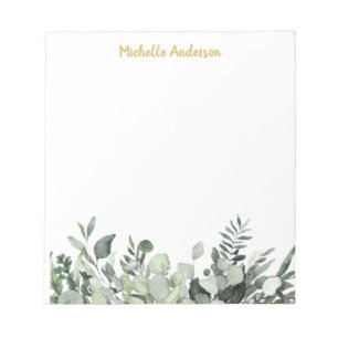 Bloco De Notas Eucalipto Verde Personalizado em Aquarela