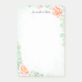 Bloco De Notas Eucalyptus Peony Floral Peach Sage Watercolor