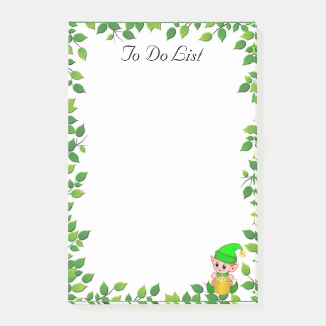 Bloco De Notas Fada Verde Fofo & Moldura de Folha Verde (Frente)