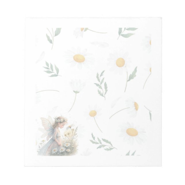 Bloco De Notas Fairy Daisy Notepad – Whimsical Floral Stationery (Frente)