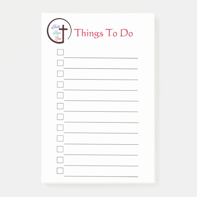 Bloco De Notas Faith Hope Love Cross - Posta Notas (Frente)