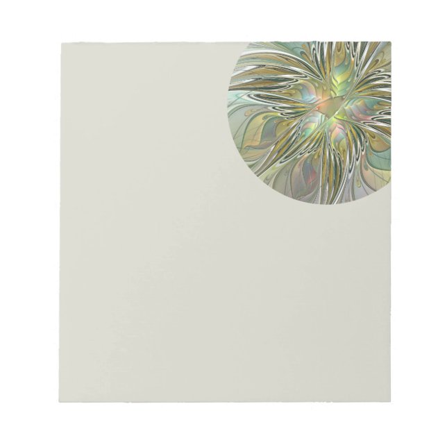 Bloco De Notas Fantasia Floral Arte Fractal Moderna Com Dourado (Frente)