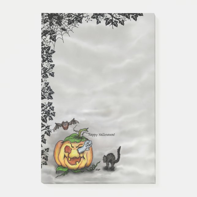 Bloco De Notas Fantasma, Gato, Bat e Pumpkin, Feliz Halloween! (Frente)