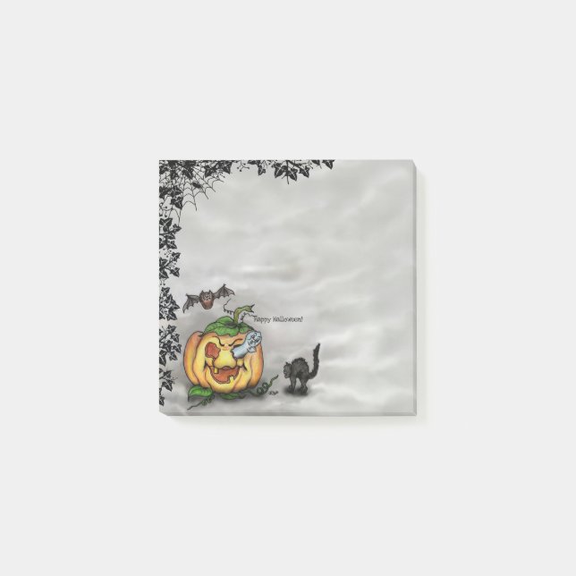 Bloco De Notas Fantasma, Gato, Bat e Pumpkin, Feliz Halloween! (Frente)