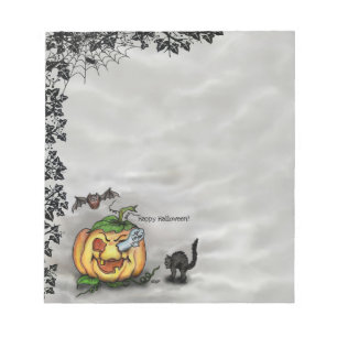 Bloco De Notas Fantasma, Gato, Bat e Pumpkin, Feliz Halloween!