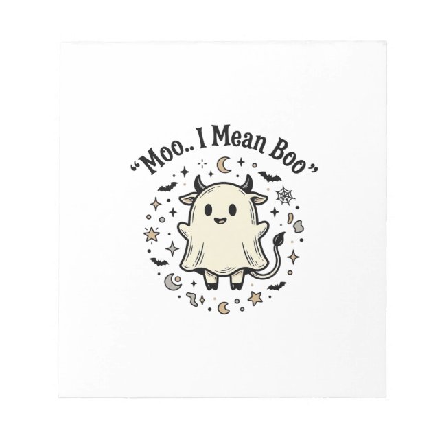 Bloco De Notas Fantasmas de Vaca Fofa Halloween Moo Boo Design Vi (Frente)