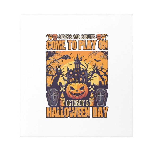 Bloco De Notas Fantasmas Duendes Halloween Venha Jogar Outubro As (Frente)