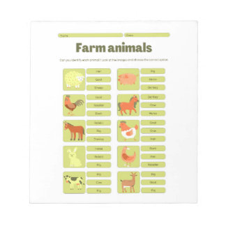 Bloco De Notas Farm Animals Identification Educational Worksheet