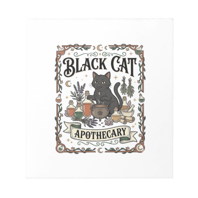 Bloco De Notas Farmácia de Gato Preto Bruxa Mística Apothecary  (Frente)