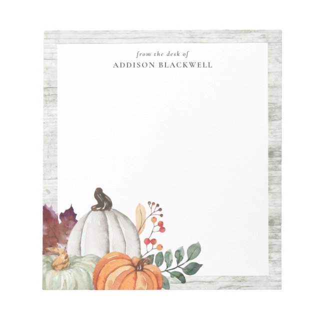 Bloco De Notas Farmhouse Rustic Watercolor Pumpkins Personalizado (Frente)