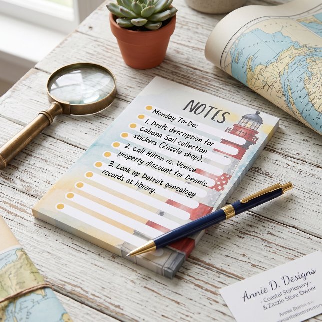 Bloco De Notas Farol Branco Vermelho Aquarela (Organize with seaside charm.)