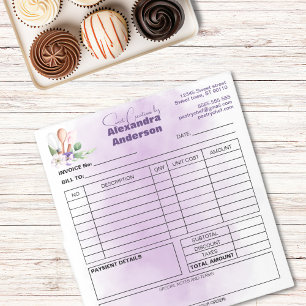 Bloco De Notas Fatura Chef Purple Floral Watercolor