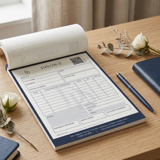 Bloco De Notas Fatura de Cobrança de Planejamento de Casamento Mo (Custom Modern Navy Wedding Planner Invoice Billing Notepad)