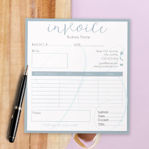 Bloco De Notas Fatura fresca de boho azul fácil para pequenas emp