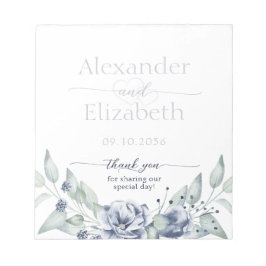 Bloco De Notas Favor de Casamento com Letra de Aquarela Floral Az