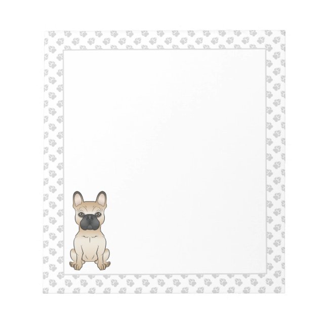Bloco De Notas Fawn French Buldog / Frenchie Cartoon Dog & Paws (Frente)