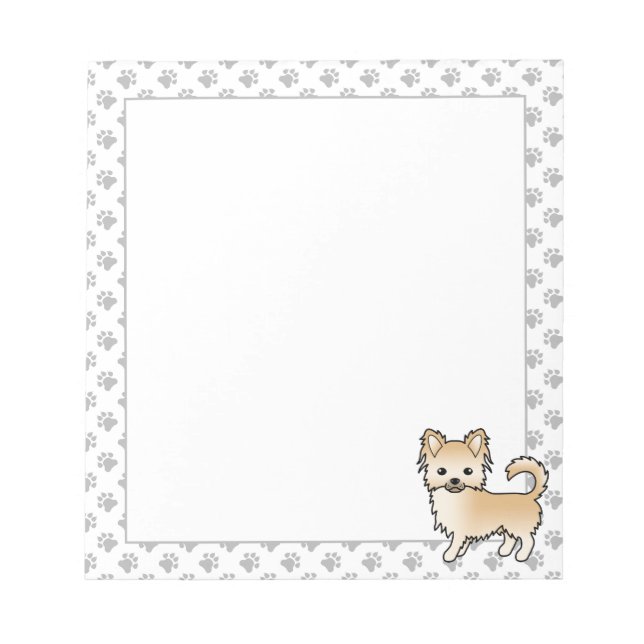 Bloco De Notas Fawn Long Casaco Chihuahua Cartoon Dog & Paws (Frente)