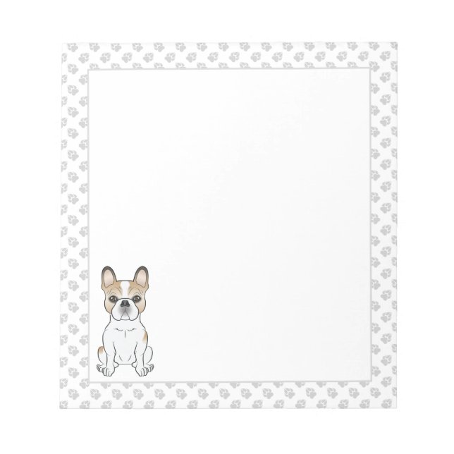 Bloco De Notas Fawn Pied French Buldog / Frenchie Dog & Paws (Frente)