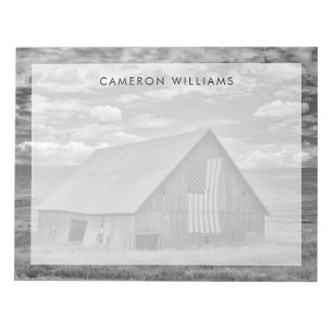 Bloco De Notas Fazendas   Cena BW American Flag Barn