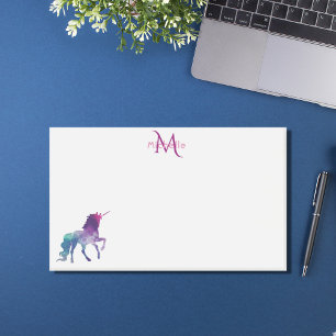 Bloco De Notas Febre do monograma branco roxo do Unicorn