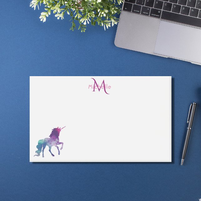 Bloco De Notas Febre do monograma branco roxo do Unicorn (Criador carregado)
