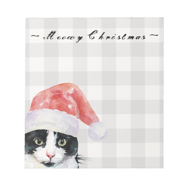 Bloco De Notas Felicidades para o gato de Natal Meowy Xadrez de B (Frente)