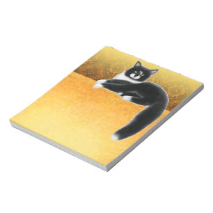Bloco De Notas Felix Gato Dourado de Tuxedo Preto Branco