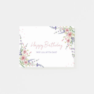 Bloco De Notas Feliz Aniversário da Púrpura Floral Verde Rosa