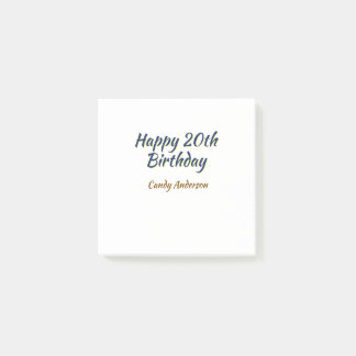 Bloco De Notas feliz aniversário de 20 anos azul amarelo simples