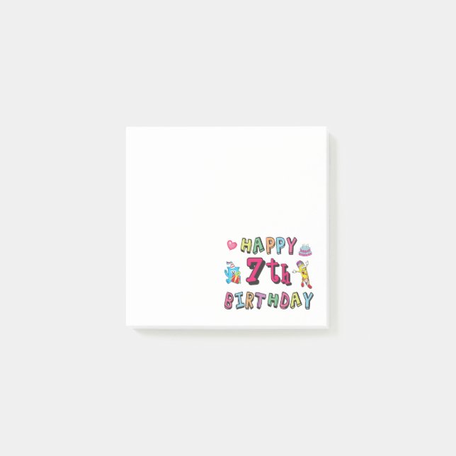 Bloco De Notas Feliz aniversário de 7 anos. 7 anos de idade. (Frente)